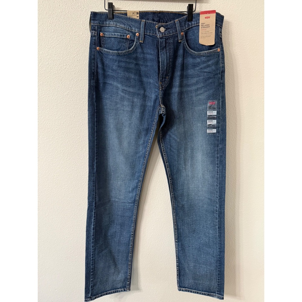 Levis 559 Relaxed Straight Mens Jeans 34x36 Medium Wash Stretch Denim NWT